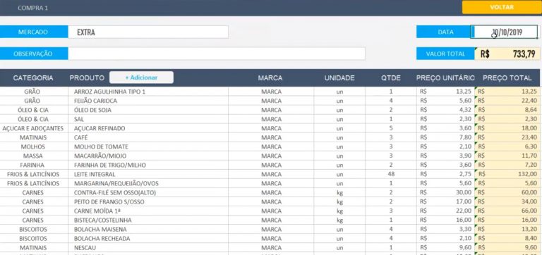 Planilha Controle De Compras De Supermercado Smart Planilhas