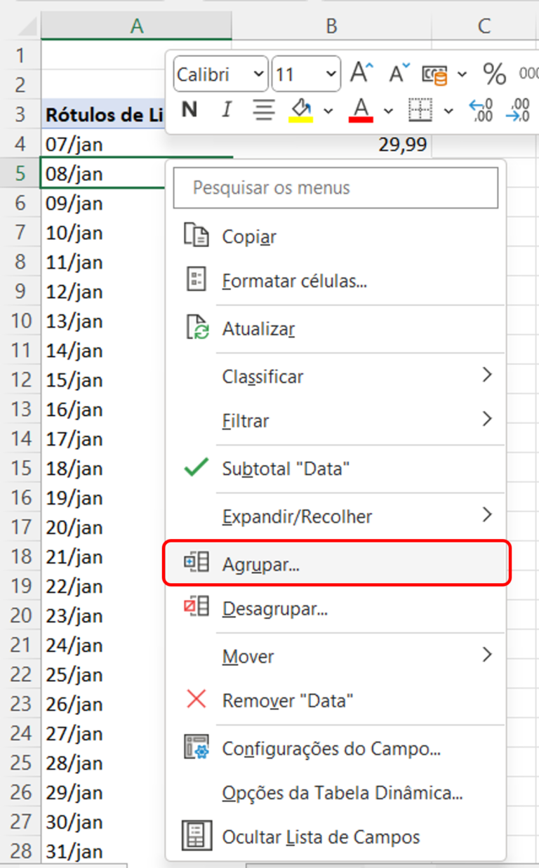 Como agrupar datas na tabela dinâmica Smart Planilhas