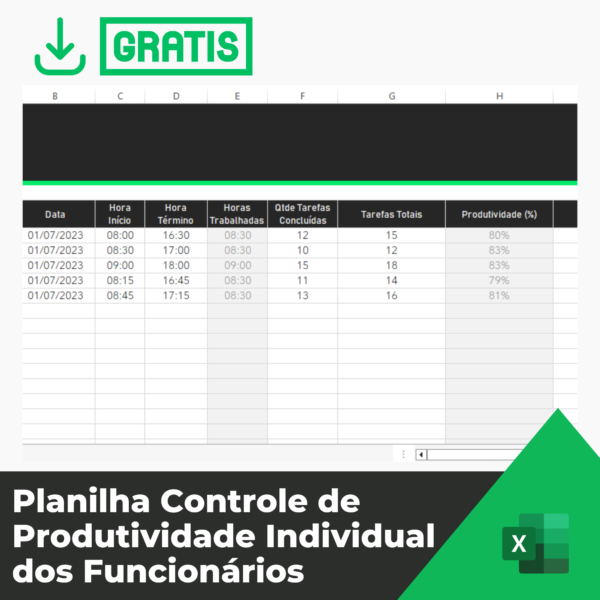 Planilha Controle de Produtividade Individual dos Funcionários Smart