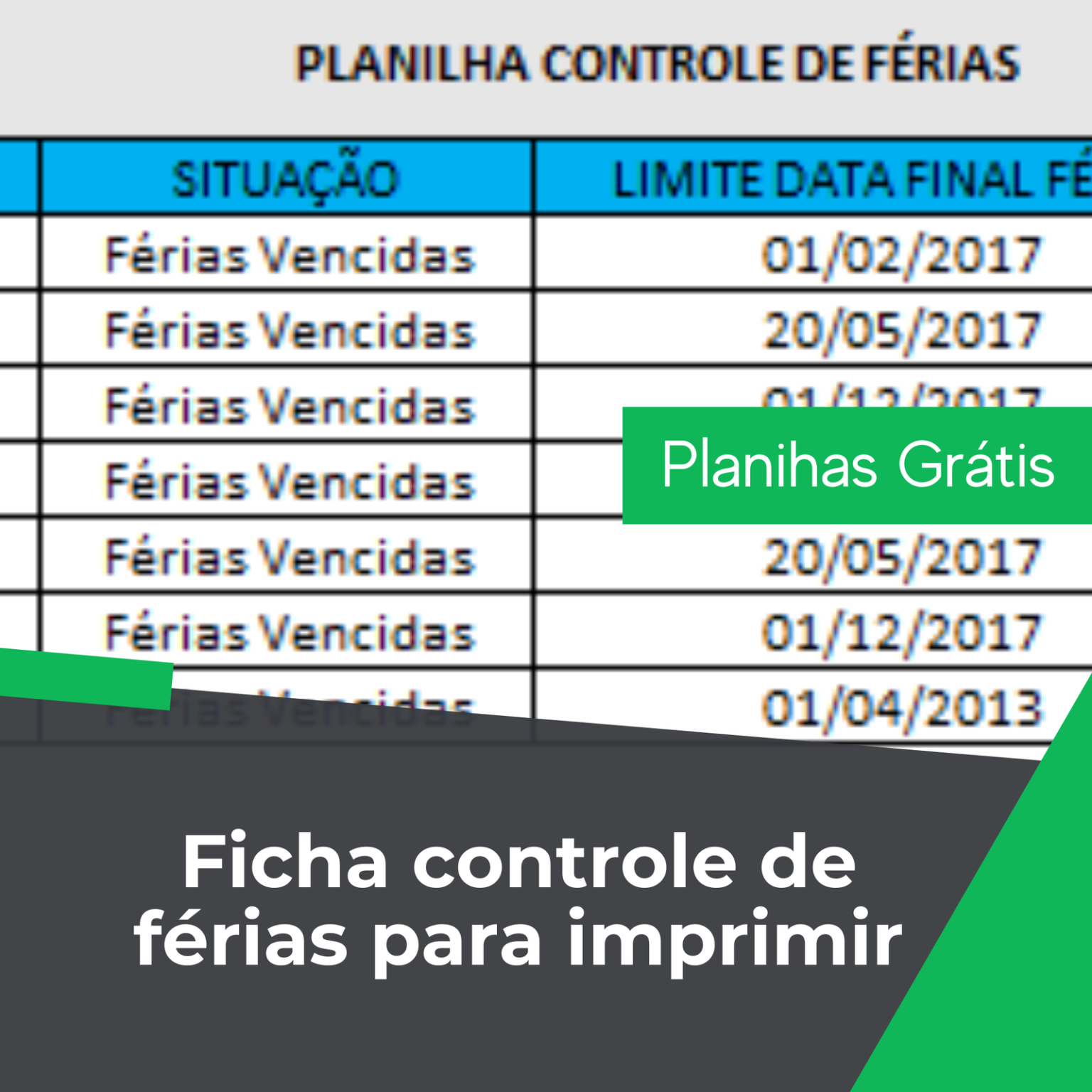 Ficha controle de Férias para Imprimir Smart Planilhas