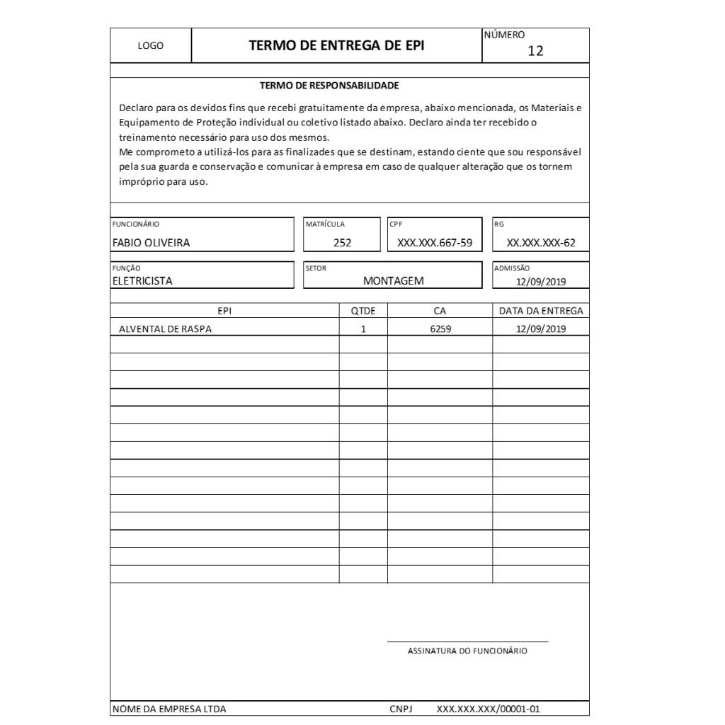 Planilha De Controle De Epi Com Termo De Entrega Smart Planilhas 1094