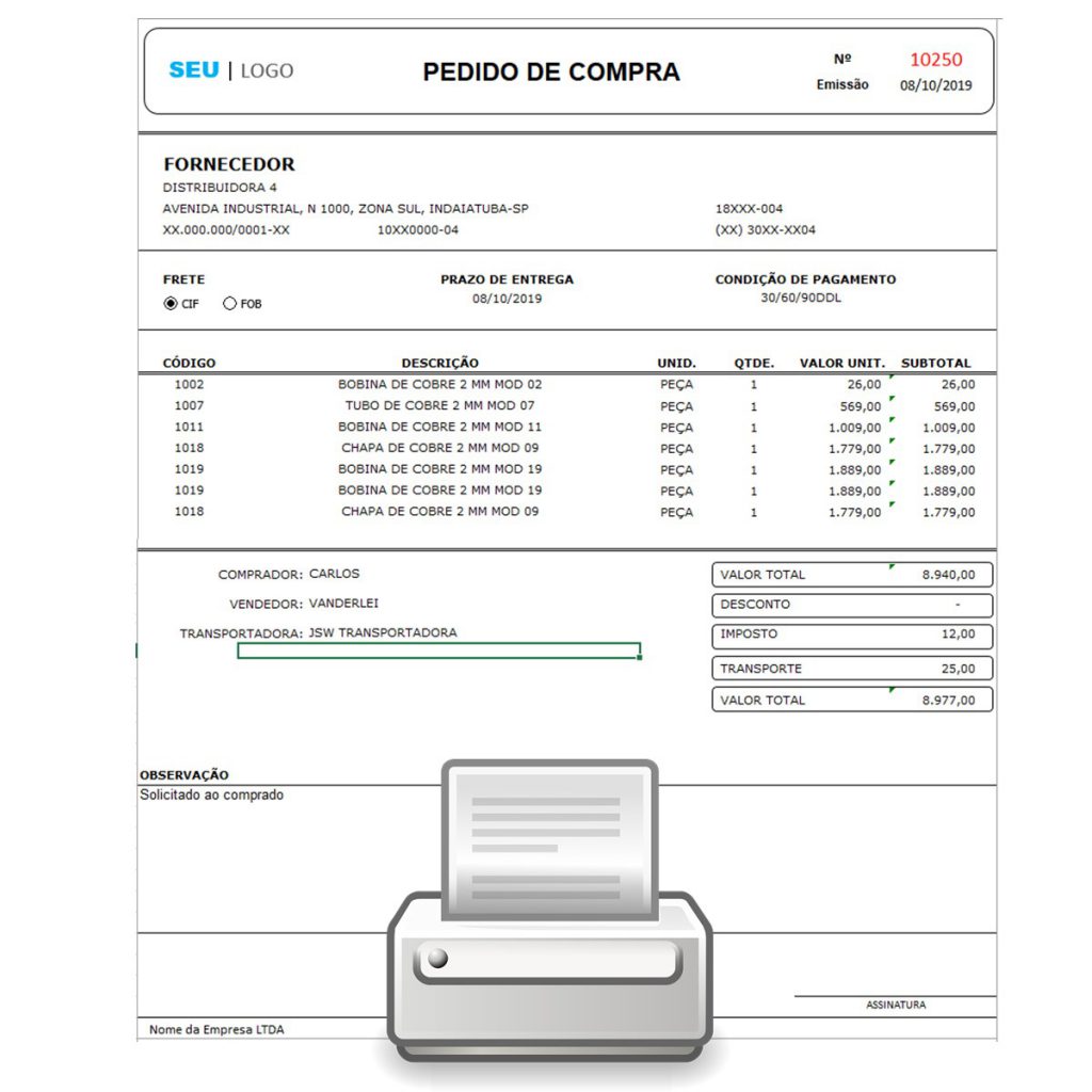 Planilha De Pedido De Compras Em Excel Smart Planilhas