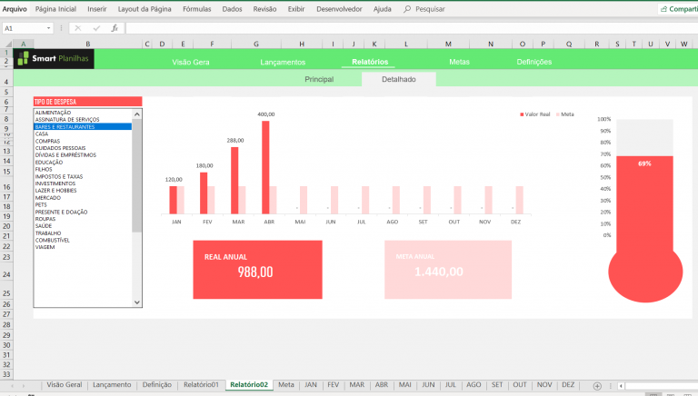 Planilha De Gastos Mensais Excel Smart Planilhas 1400