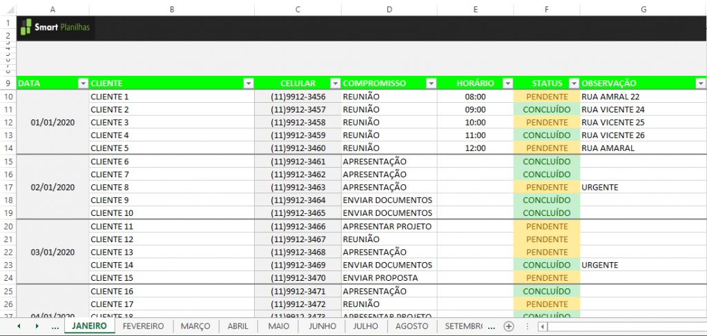 Planilha De Cadastro De Cliente E Agenda Gratis Smart Planilhas