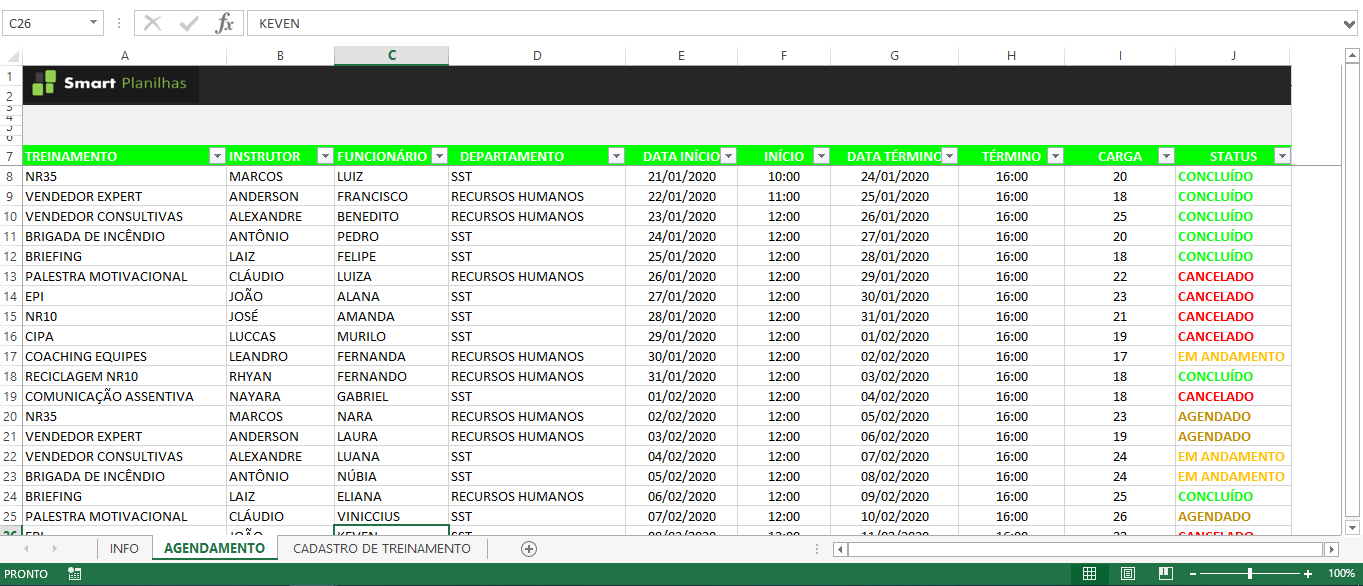 Planilha De Controle De Treinamento Gr Tis Smart Planilhas