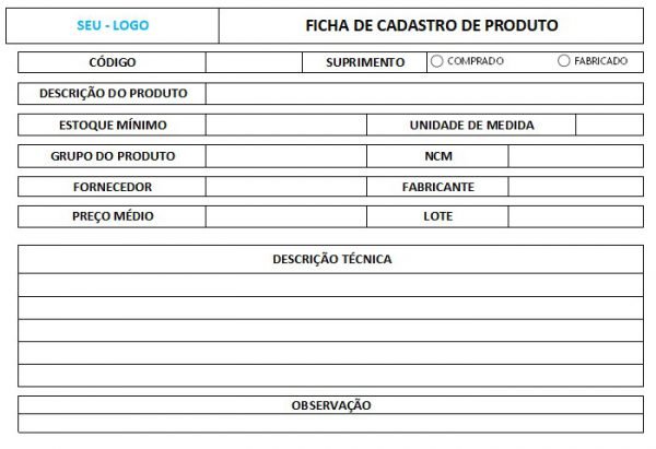 Ficha De Cadastro De Produto Em Excel Smart Planilhas