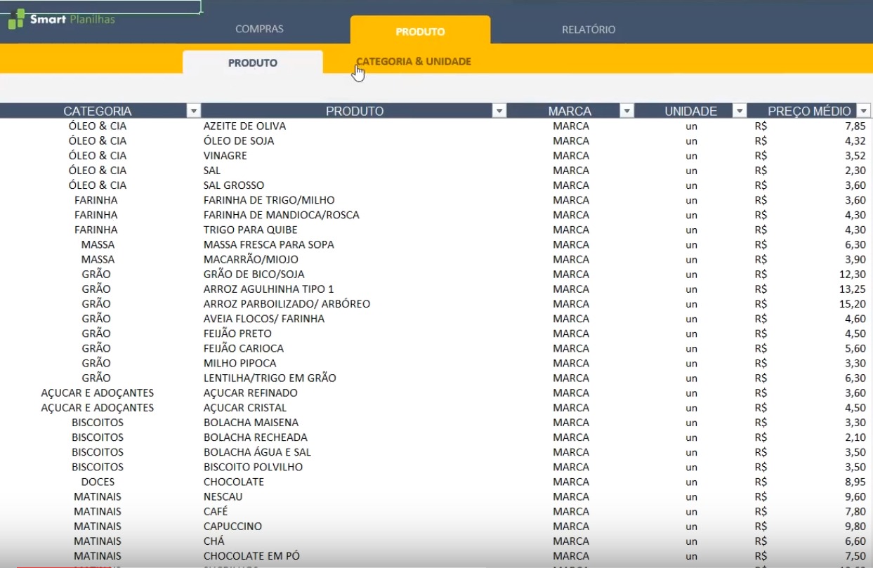 Planilha Controle De Compras De Supermercado Smart Planilhas