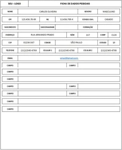 Ficha de Dados Pessoais em Excel