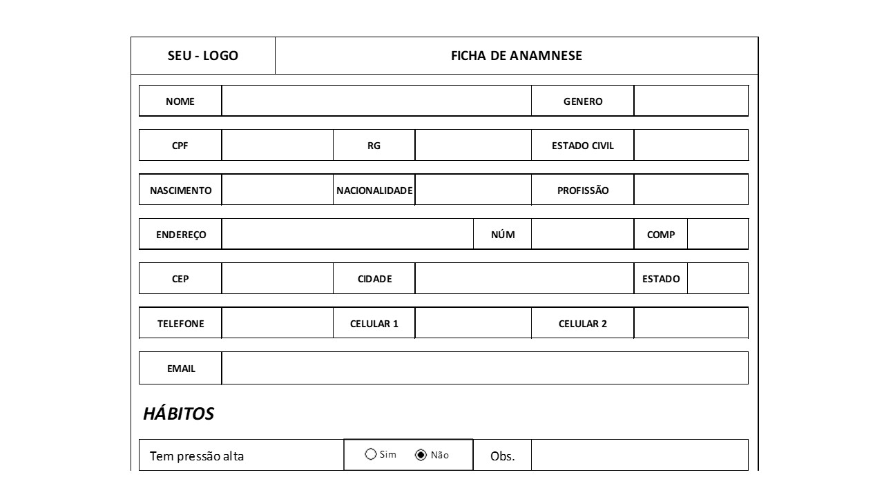 Ficha de Anamnese Padrão/Pessoal - TAM A5