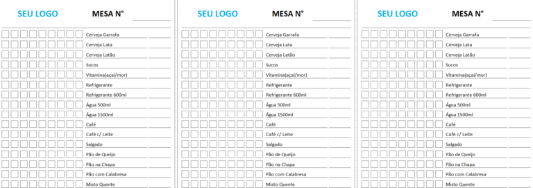 Comanda para Bar e Restaurante em Excel