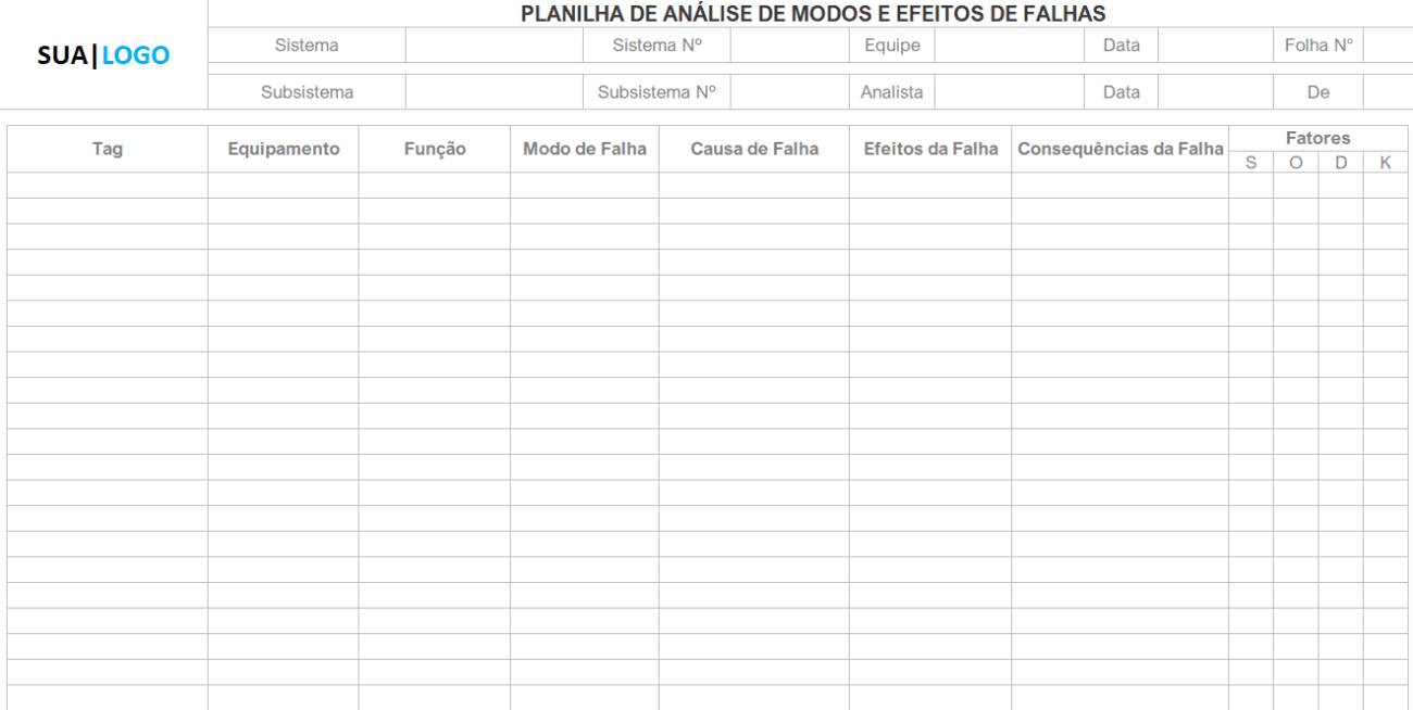 Planilha de Análise Efeitos de Falhas Grátis