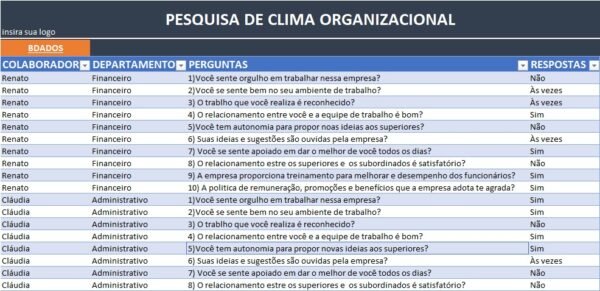 Planilha De Pesquisa De Clima Organizacional Gr Tis Smart Planilhas