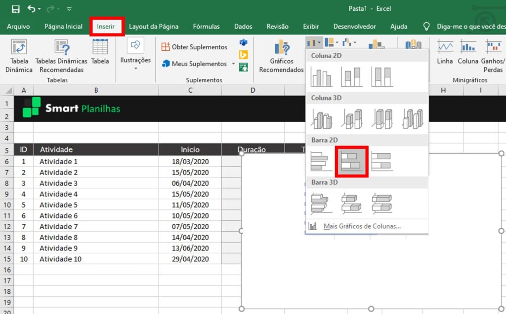 Como fazer gráfico de Gantt no Excel