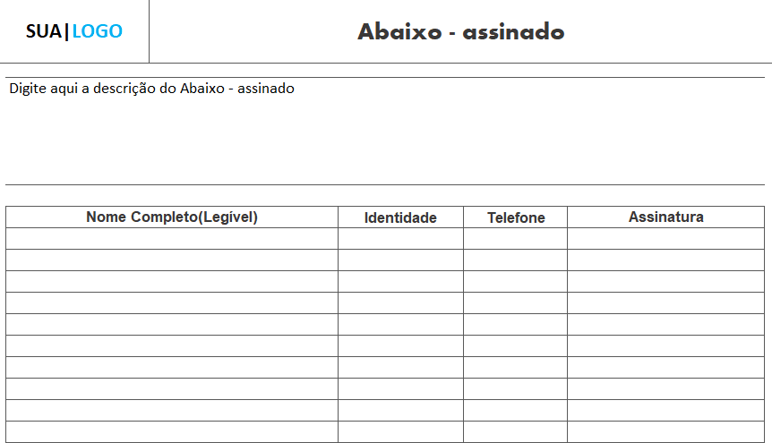 Modelo de Abaixo Assinado em Excel