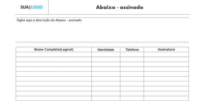 Modelo de Abaixo Assinado em Excel