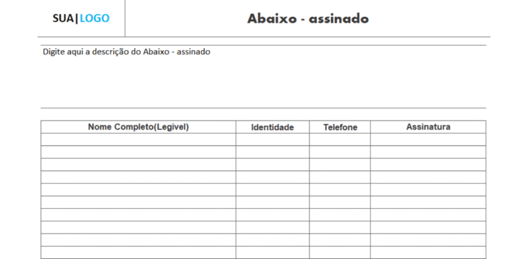 Modelo de Abaixo Assinado em Excel Grátis