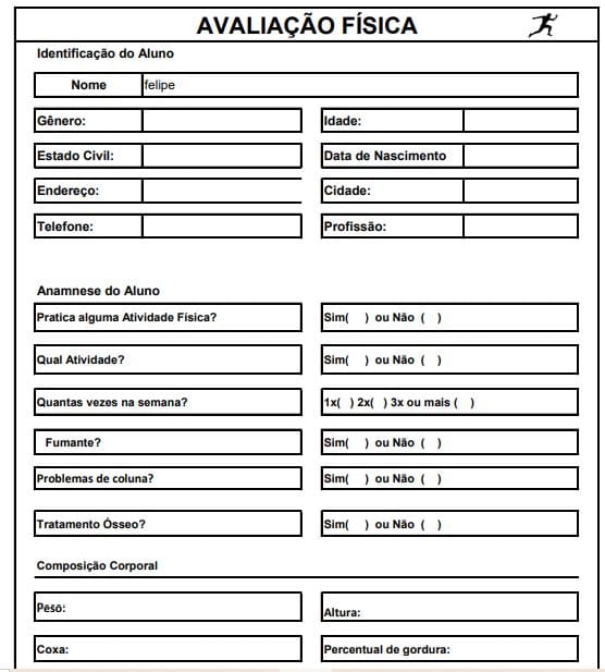 ANAMNESE NUTRICIONAL INICIAL Modelo de Formulário