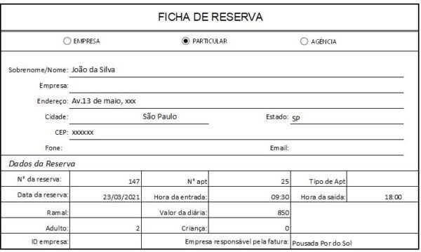 Ficha de Reserva em Excel para Hotel e Pousadas - Smart Planilhas