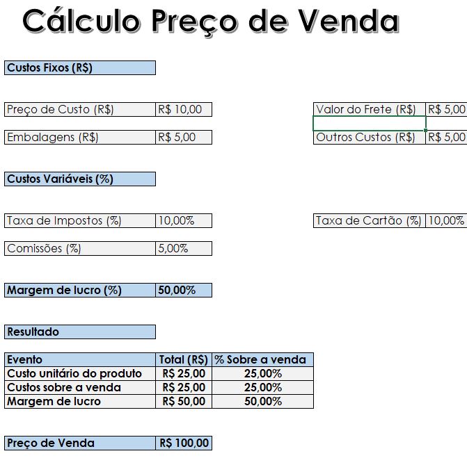 Planilha Calcular Preço De Venda Grátis Smart Planilhas 7907