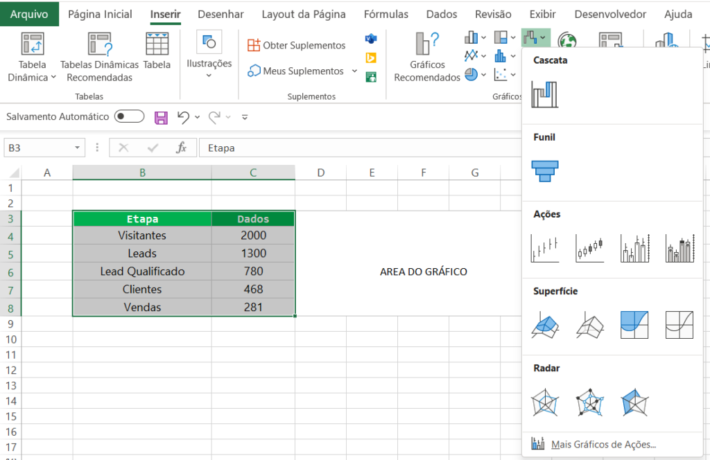 Como fazer funil de vendas no Excel