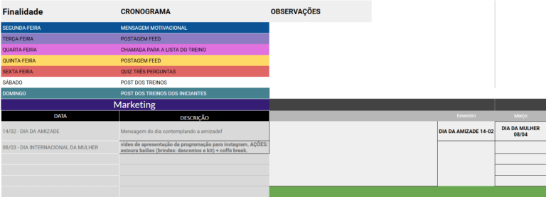 Planilha Cronograma de Marketing Grátis
