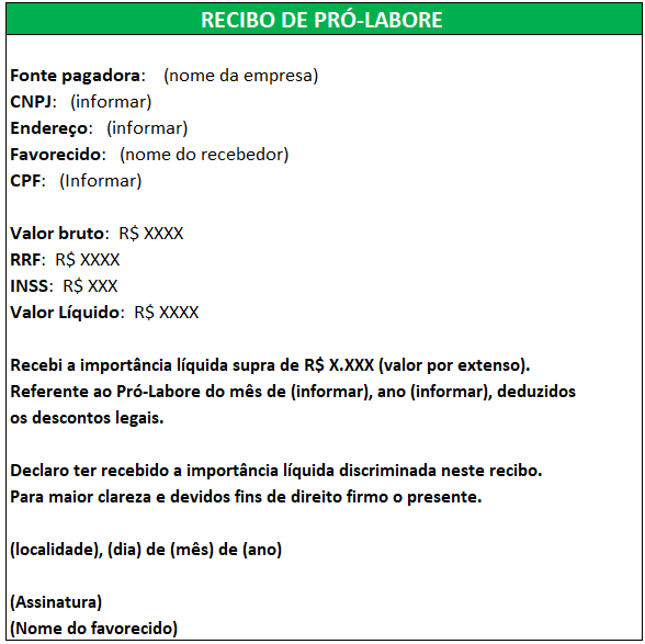 Recibo de Pró-Labore em Excel