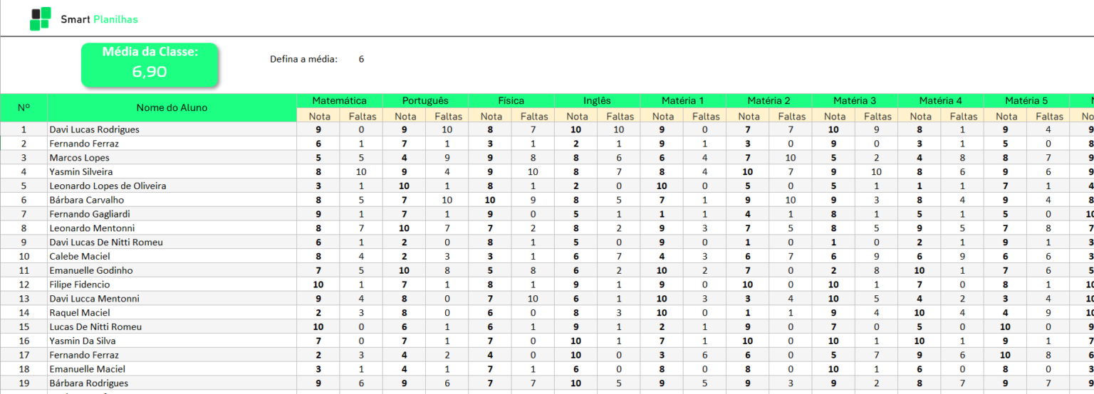 Planilha De Notas De Alunos Excel Download Smart Planilhas