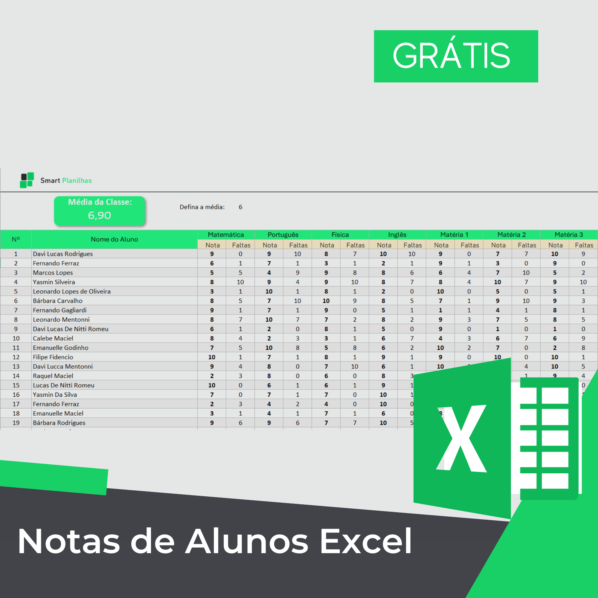 Planilha De Notas Escolares Pack15 K Excel 100% Editável