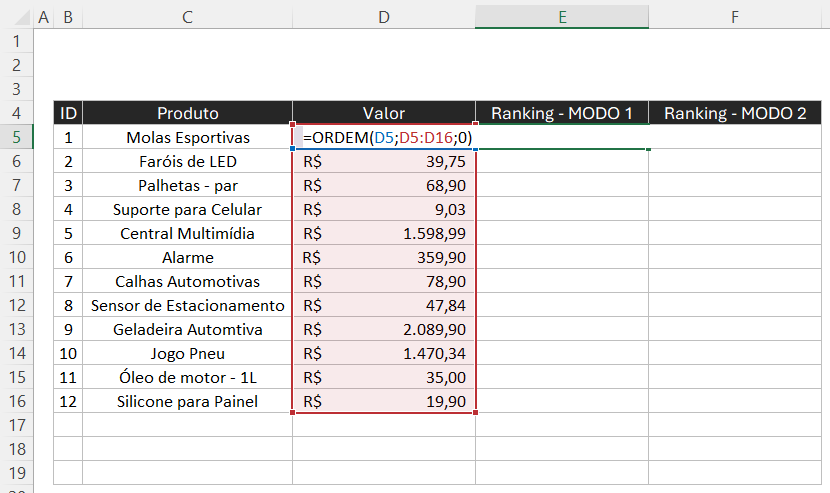 Como fazer ranking no Excel
