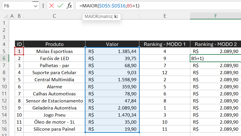 Como fazer ranking no Excel