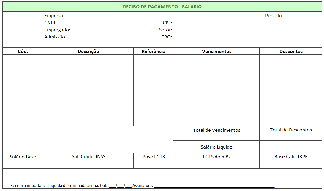 modelo de recibo de salário