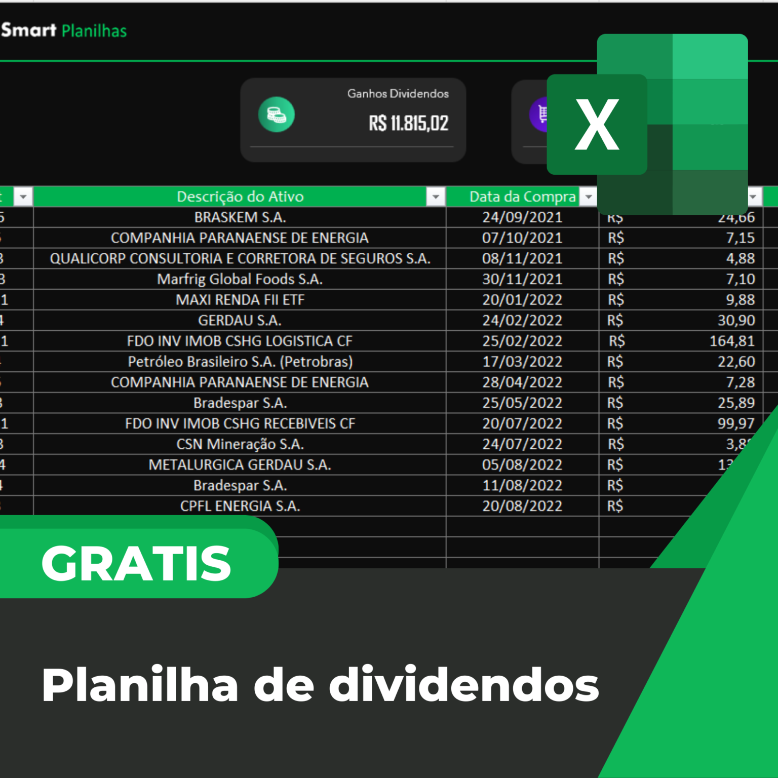 Planilha de dividendos Grátis Smart Planilhas