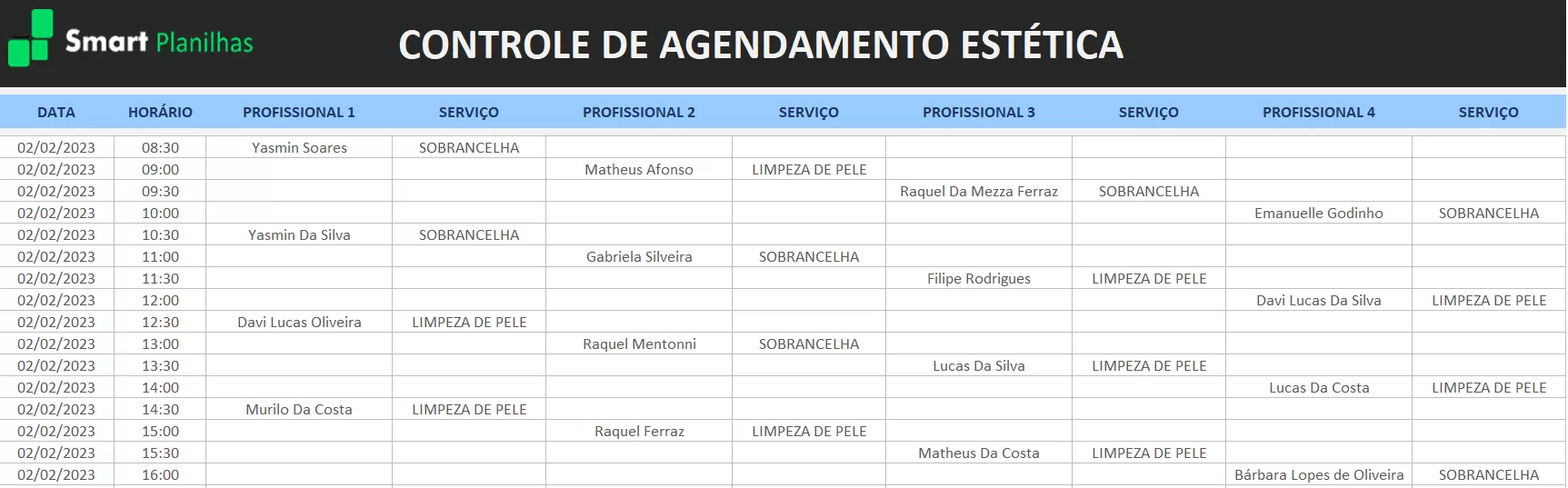 Planilha Agendamento Estética em Excel