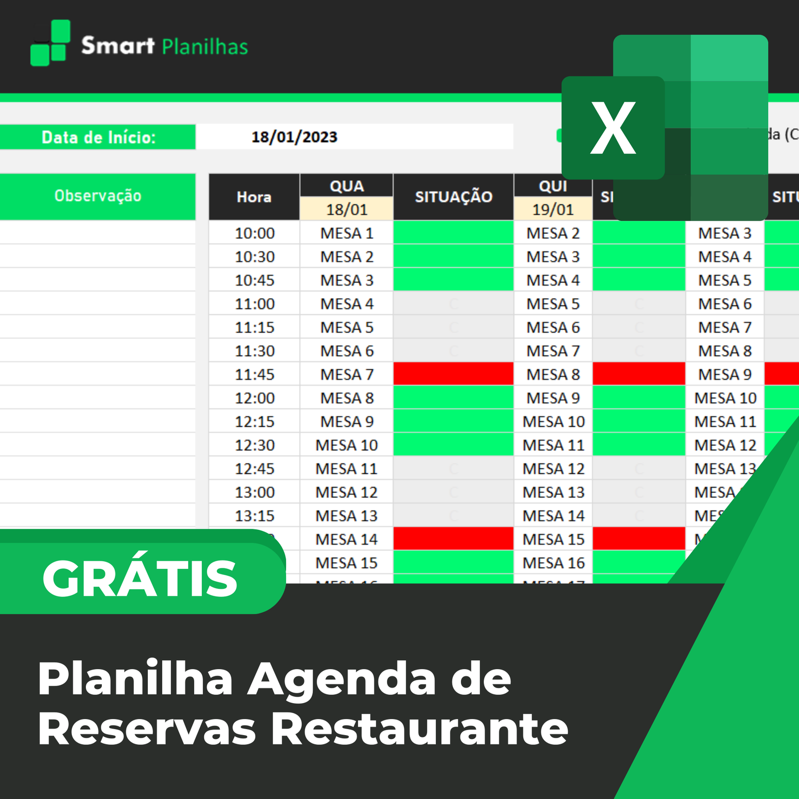 Planilha Agenda De Reservas Restaurante Smart Planilhas 9738