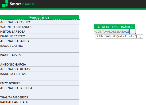 Como Contar células preenchidas excel