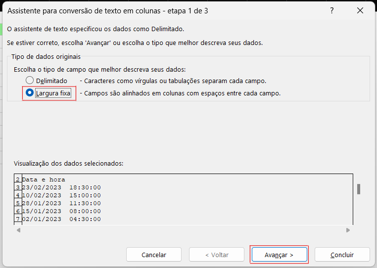 como separar data e hora no excel