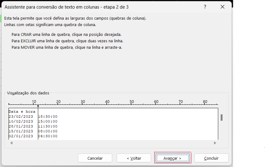 como separar data e hora no excel