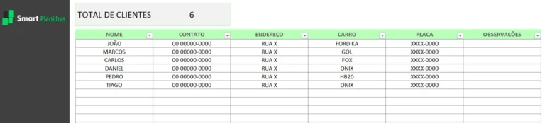 Planilha Cadastro de Cliente Lava Jato Grátis