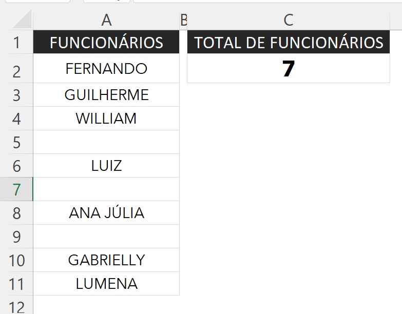 Função CONTVALORES no Excel