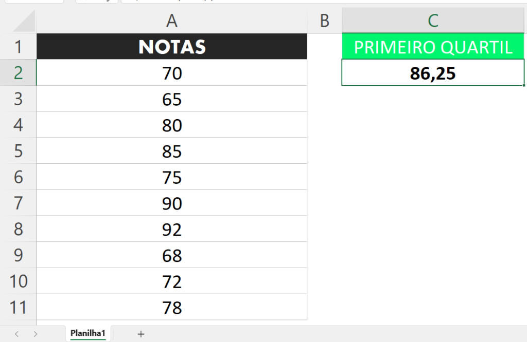 Função Terceiro Quartil no Excel