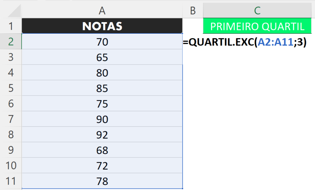 Função Terceiro Quartil no Excel