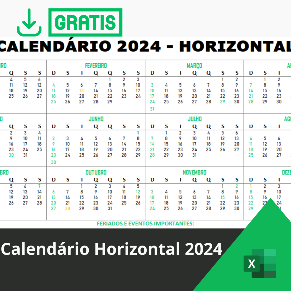 Calendário Horizontal 2024 Grátis