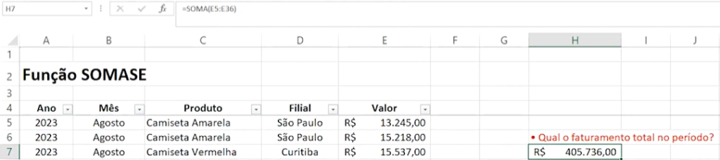 Como somar com condição no Excel Função SOMA