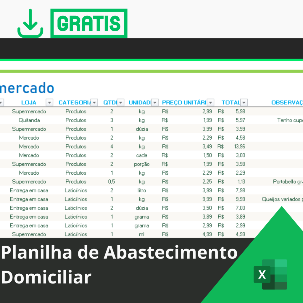 Planilha de Abastecimento Domiciliar Grátis