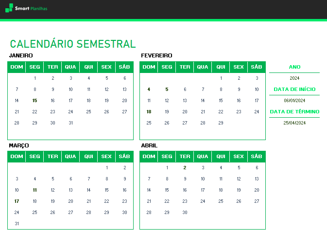 Calendário-Semestral-Excel