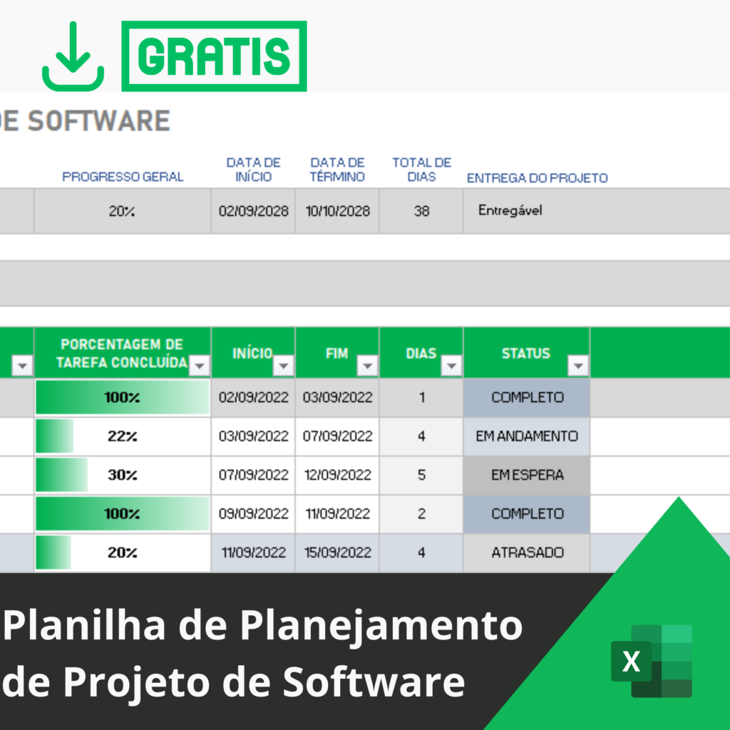 Planilha de Plano de Projeto de Software Grátis