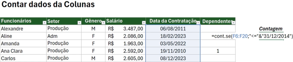 Como contar dados em colunas no Excel - Maior e igual