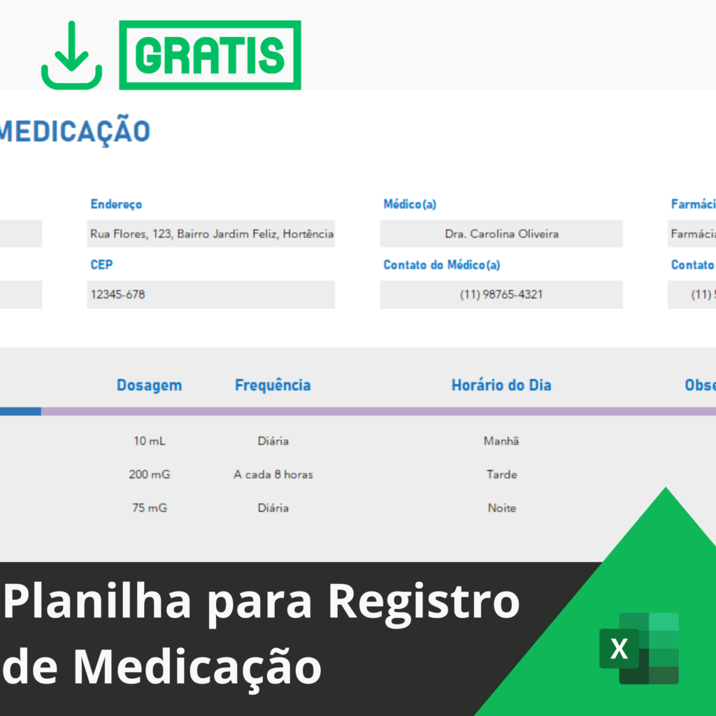 Planilha para Registro de Medicação Grátis