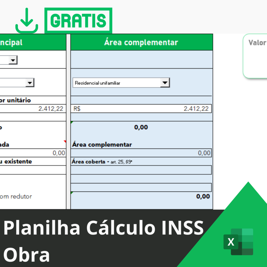 Planilha Cálculo INSS Obra Grátis