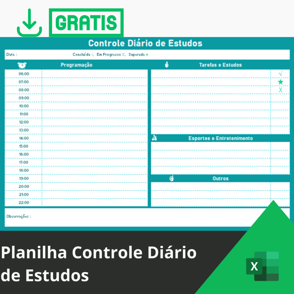 Planilha Controle Diário de Estudos Grátis